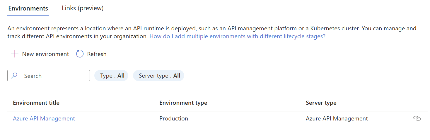 Screenshot of environment list in the portal.