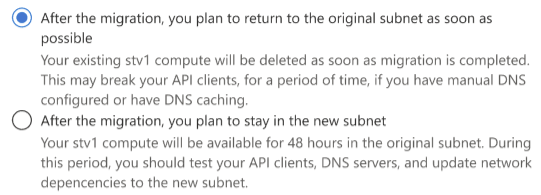 Screenshot of options to retain stv1 compute in the portal.