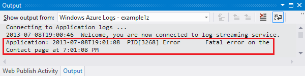 Error trace in Output window