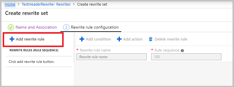 Screenshot that shows adding a rewrite rule.