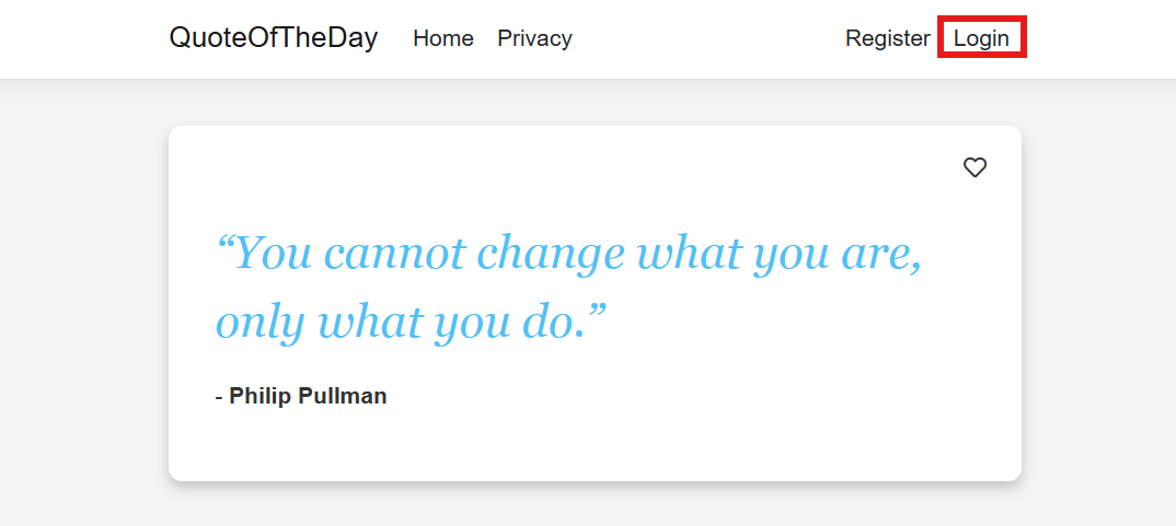 Screenshot of the Quote of the day app, showing **Login**.