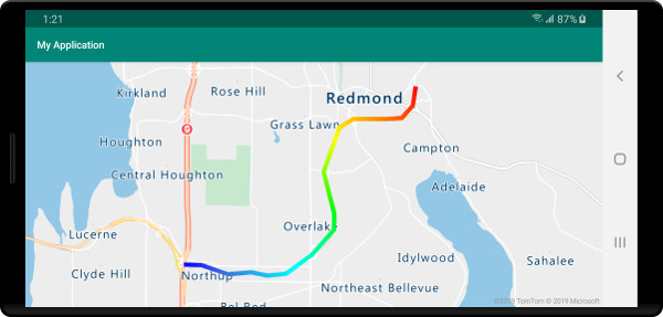 Map with a line rendered as a gradient path in a line layer