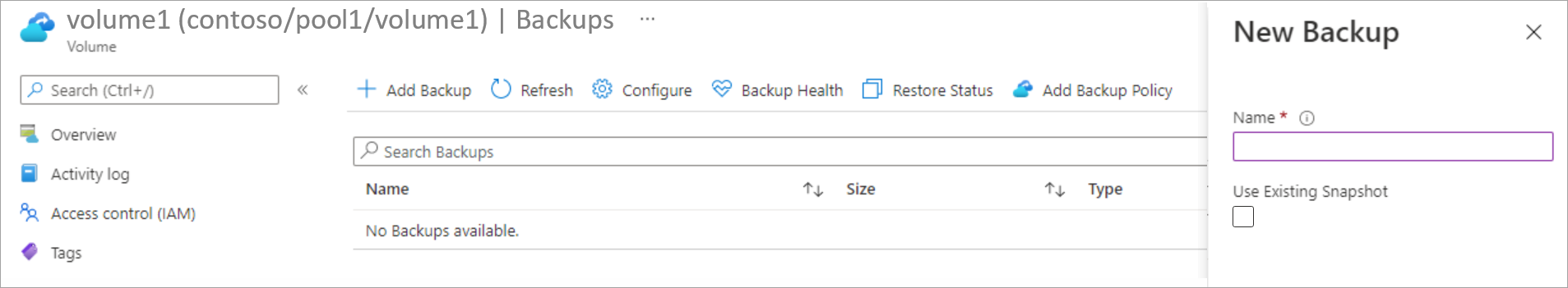 Screenshot that shows the New Backup window.