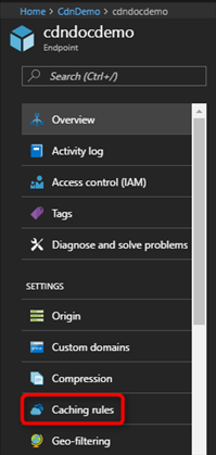 Screenshot of the content delivery network caching rules button.