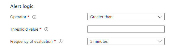 Screenshot of the Create an alert rule Alert logic section.