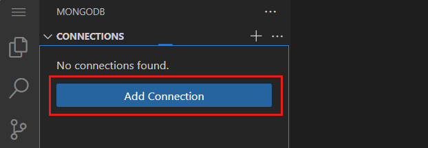 Screenshot of the add connection button in the MongoDB extension.