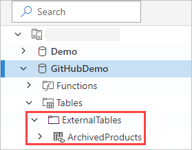 Screenshot that shows external table in Azure Data Explorer web UI.