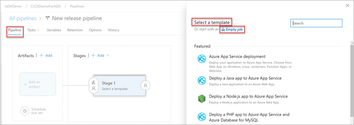 Screenshot showing how to select a template.