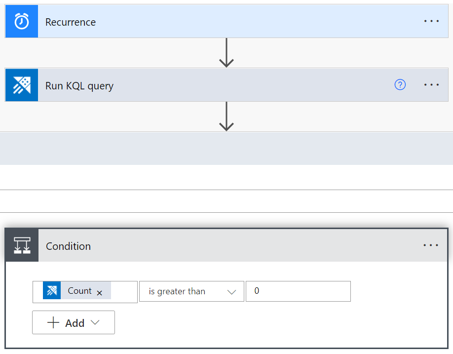 Screenshot of Azure Data Explorer connector, showing the Run KQL query action.