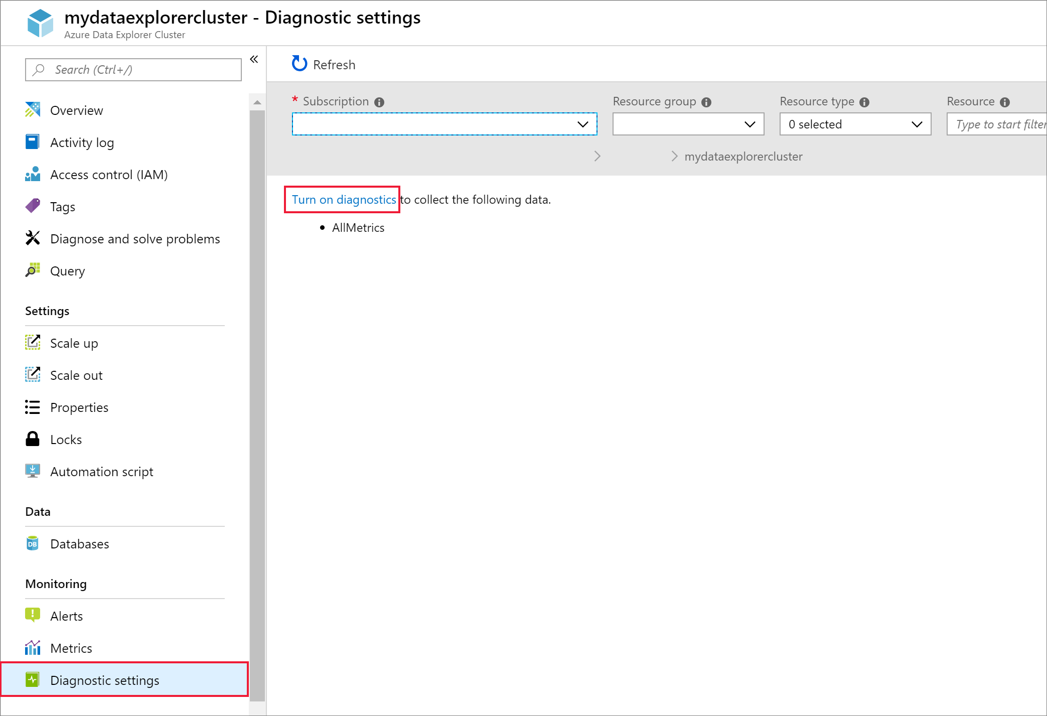 Diagnostic settings.