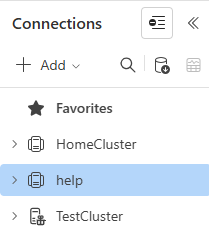 Screenshot of the help cluster and databases.