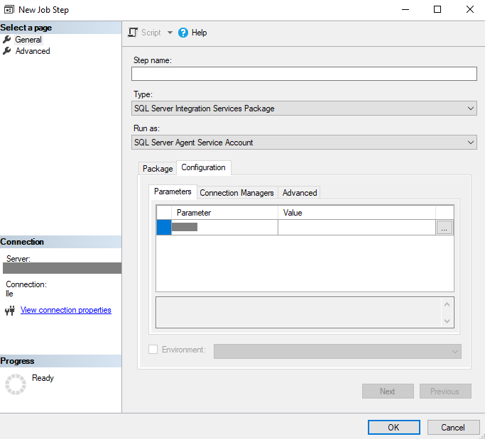 Configuration tab with selections for the package source type