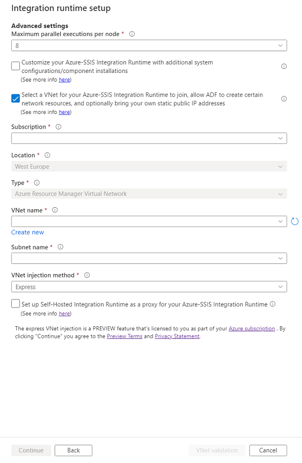 Advanced settings for express virtual network injection