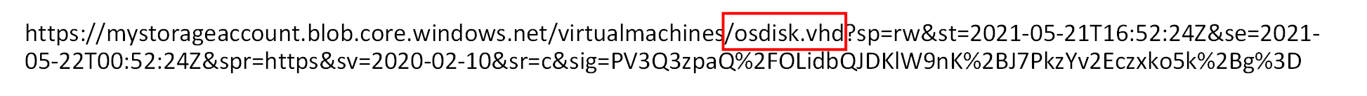 Graphic of a Blob SAS URL example for a VHD named osdisk