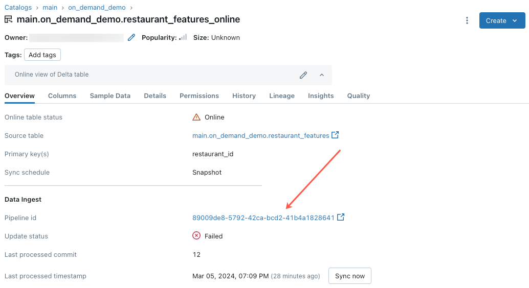 online tables pipeline failure