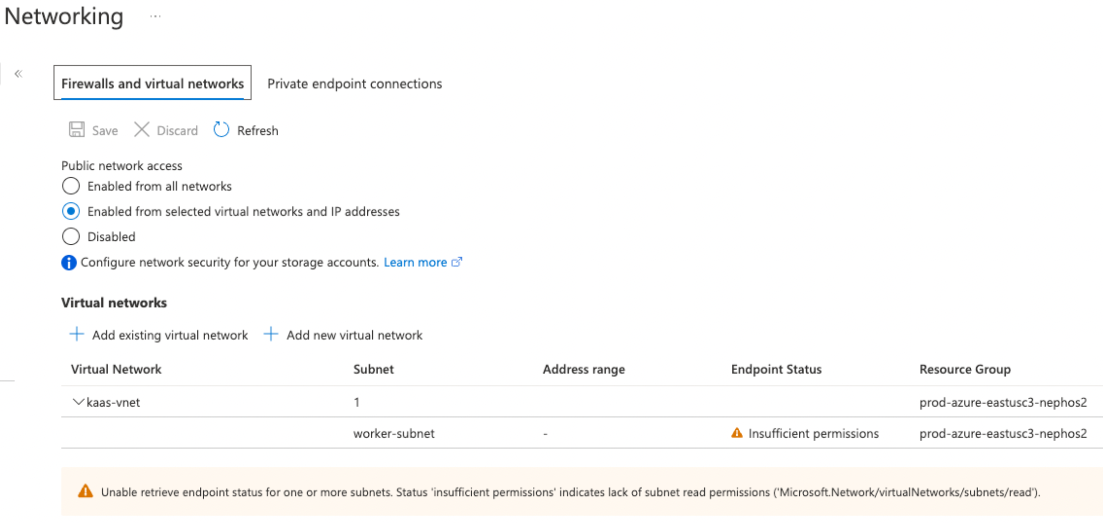 Example new entries in Virtual Networks list