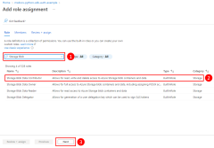 A screenshot showing how to filter and select role assignments to be added to the resource group.