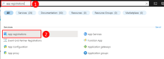 A screenshot showing how to use the top search bar in the Azure portal to find and navigate to the App registrations page.