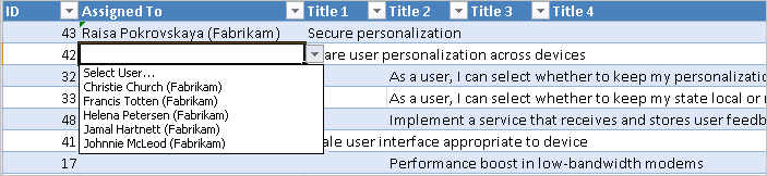 screenshot of Assigned to field, Drop-down menu shows most recently used values.