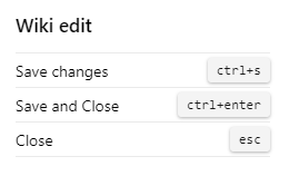 Screenshot that shows Azure DevOps 2020 edit Wiki page keyboard shortcuts.