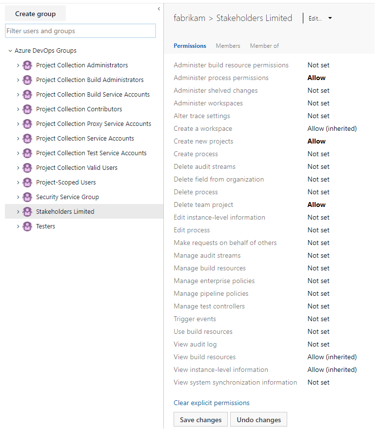 Screenshot of Collection-level Permissions for a selected group, current page.