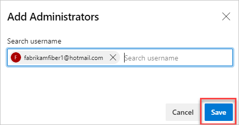 Screenshot of Add team administrator dialog on current page for Azure DevOps Server 2019 and up.