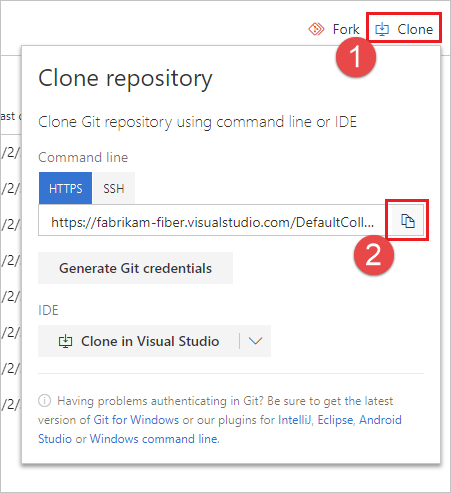 Clone repository dialog.