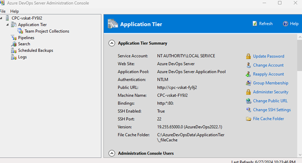 Screenshot showing application tier summary for NT Authority Local Service.