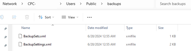 Screenshot shows scheduled backup logs files.