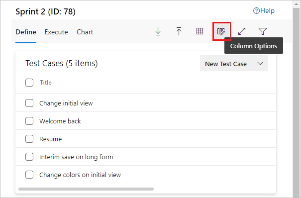 Screenshot showing the Column Options button.