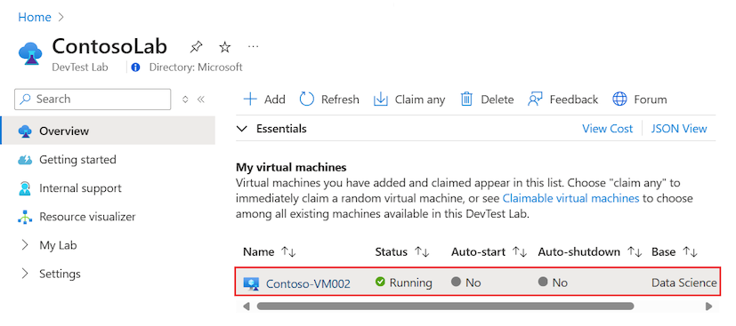 Screenshot that shows how to select an existing VM in the lab to use as the base for a formula in DevTest Labs.