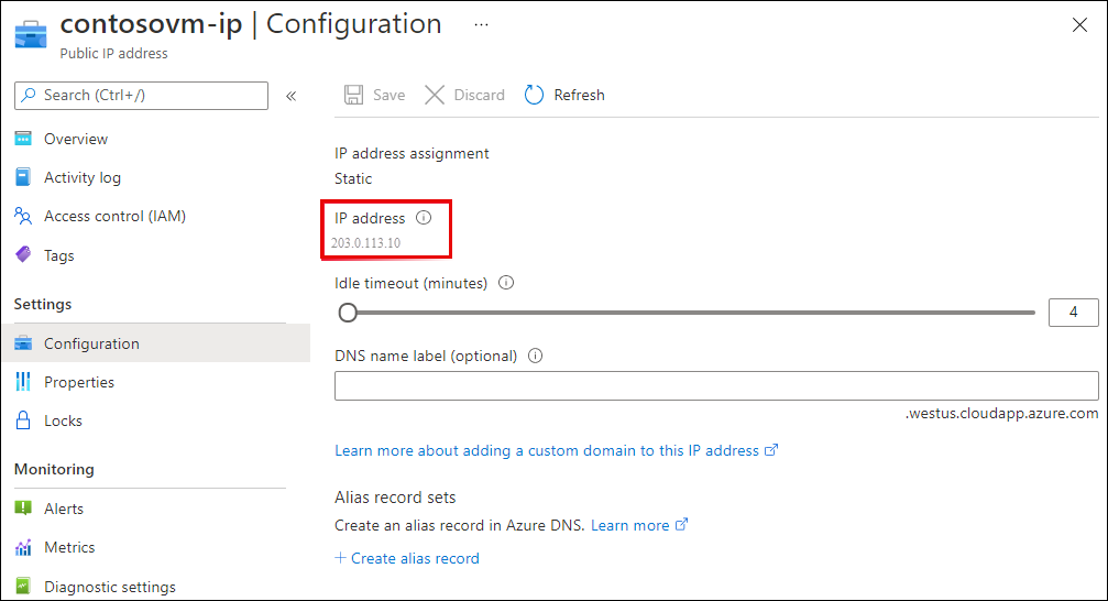 Screenshot of public ip configuration page.