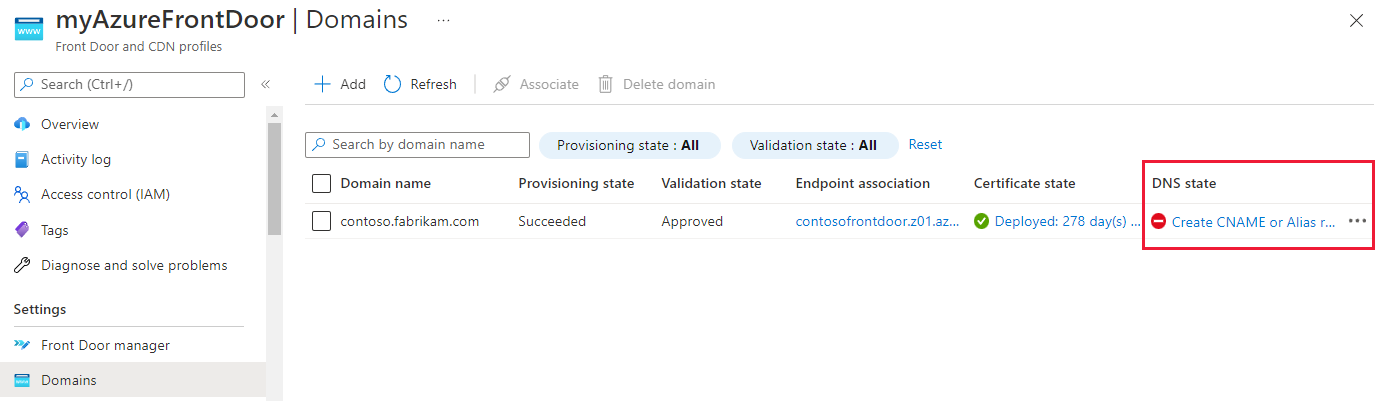 Screenshot of the DNS state link.