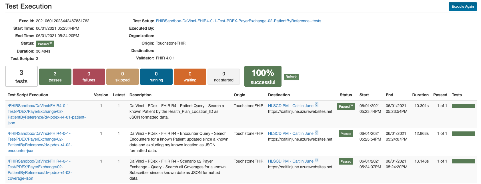 Da Vinci PDex execution passed.