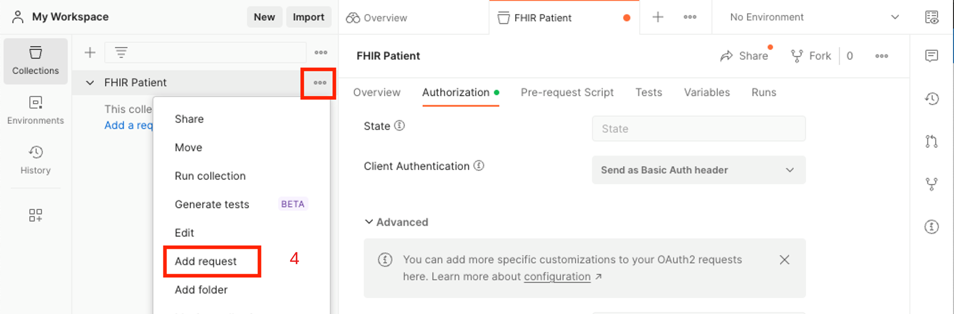 Screenshot showing Postman request added.