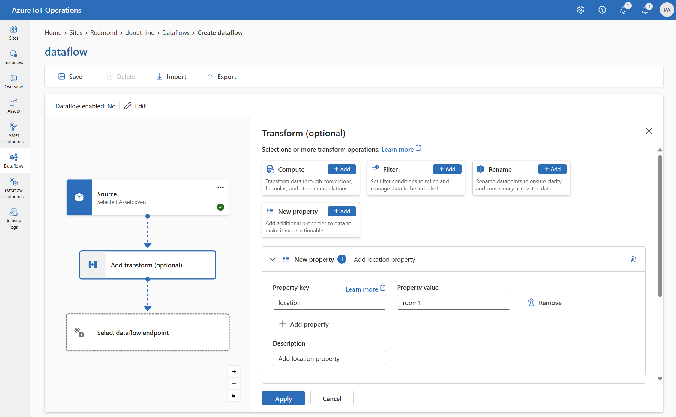 Screenshot using operations experience to add a new property.