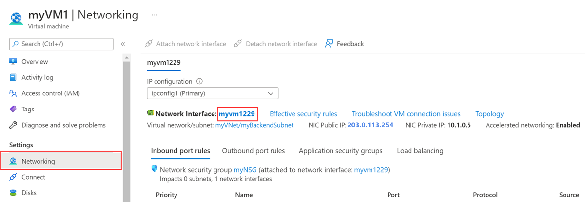 Screenshot of virtual machine networking overview.