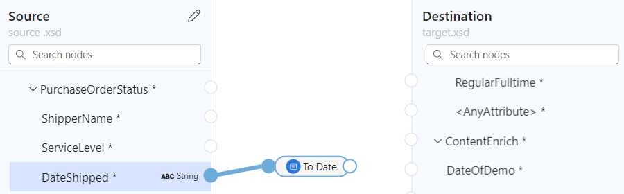 Screenshot shows mapping between a source element and a function.