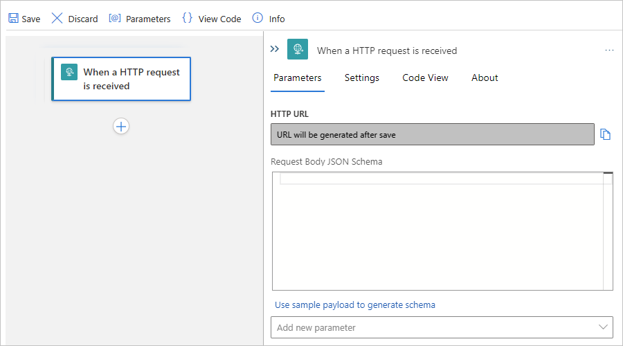 Screenshot showing the workflow designer and trigger information pane.