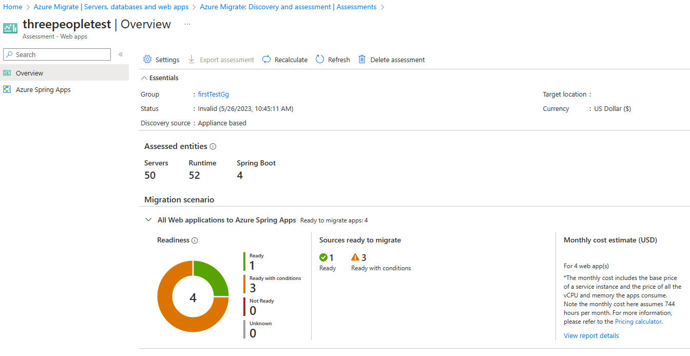 Screenshot of the assessment created.