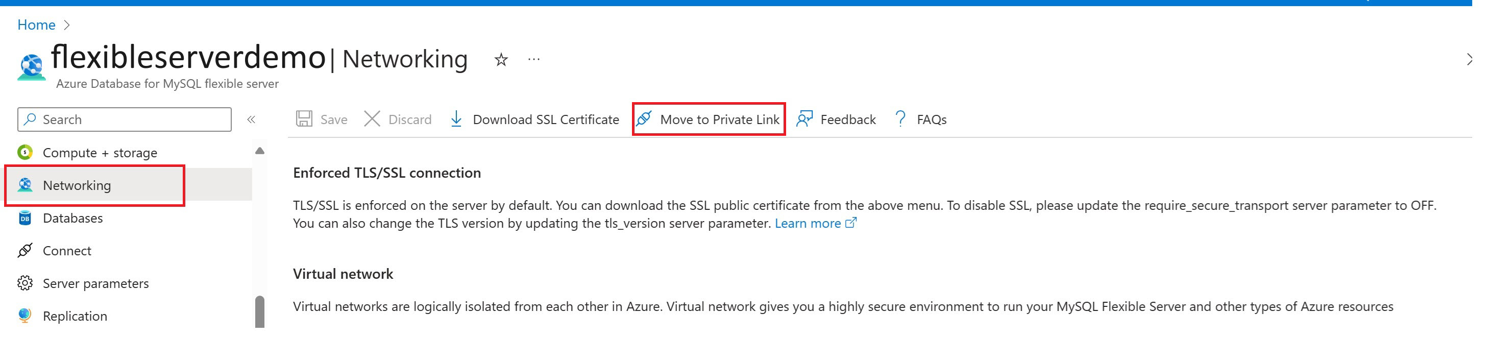 Screenshot of the Azure network page to begin the process.