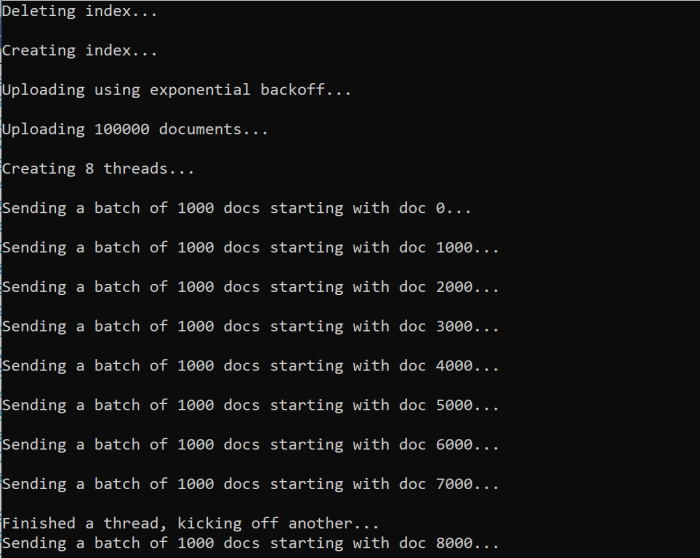 Screenshot that shows the output of an index data function.