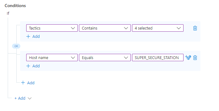 Screenshot of adding simple OR conditions to an automation rule.