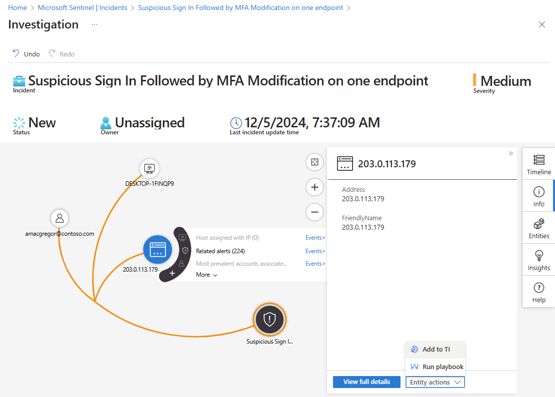 Screenshot that shows adding an entity to threat intelligence.