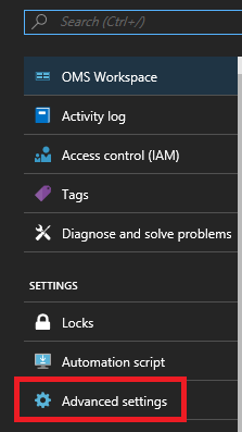 Log Analytics Advanced Settings