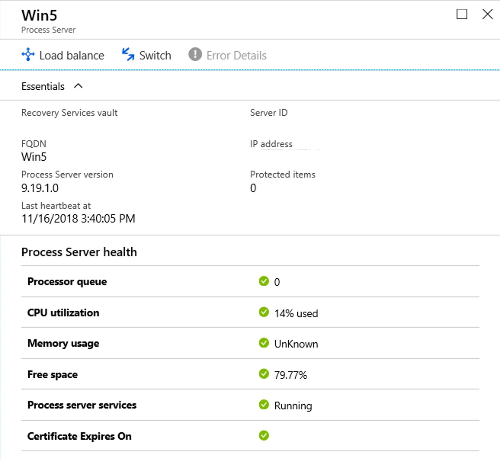 Screenshot shows a Process Server for which you can load balance traffic.