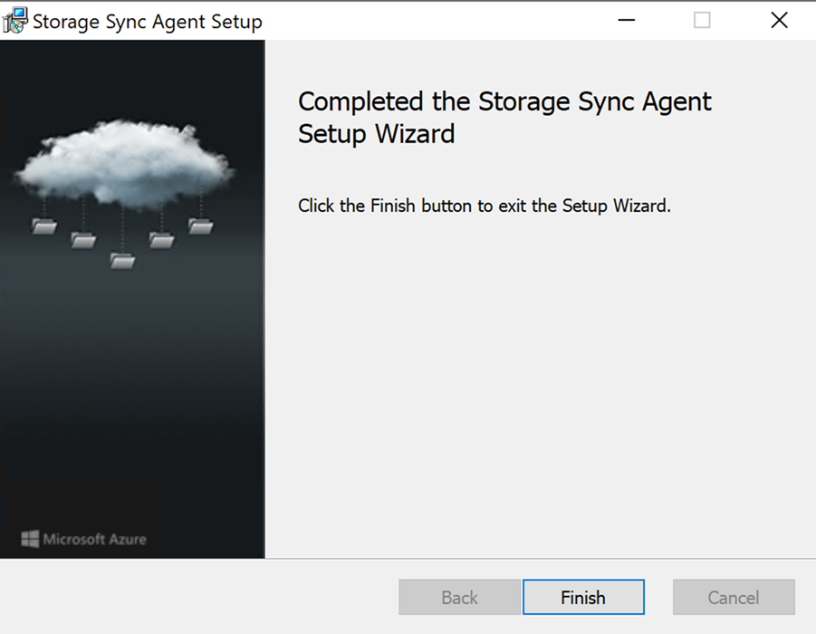 Screenshot of the File Sync Agent Setup Wizard Installation Completion.