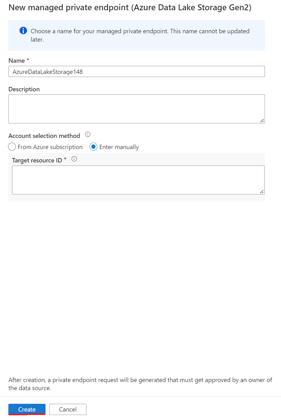 Screenshot of a new Azure SQL Server 2022 database linked service private endpoint 2.