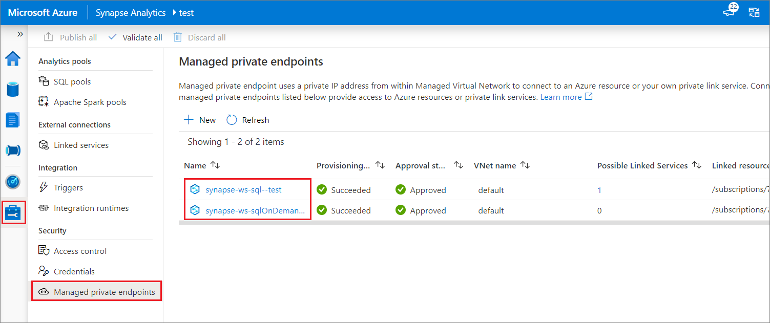 Managed private endpoints for dedicated SQL pool and serverless SQL pool