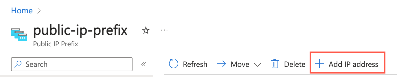 Screenshot of add an IP address to public IP address prefix in the Azure portal.